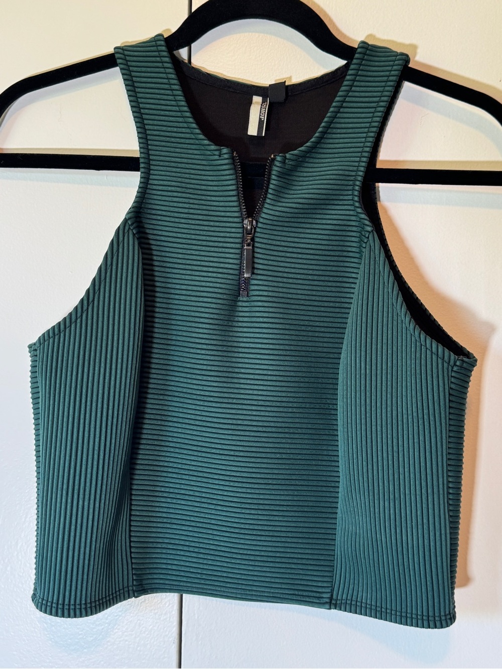 Topshop Forest Green Ribbed Zip-Front Tank